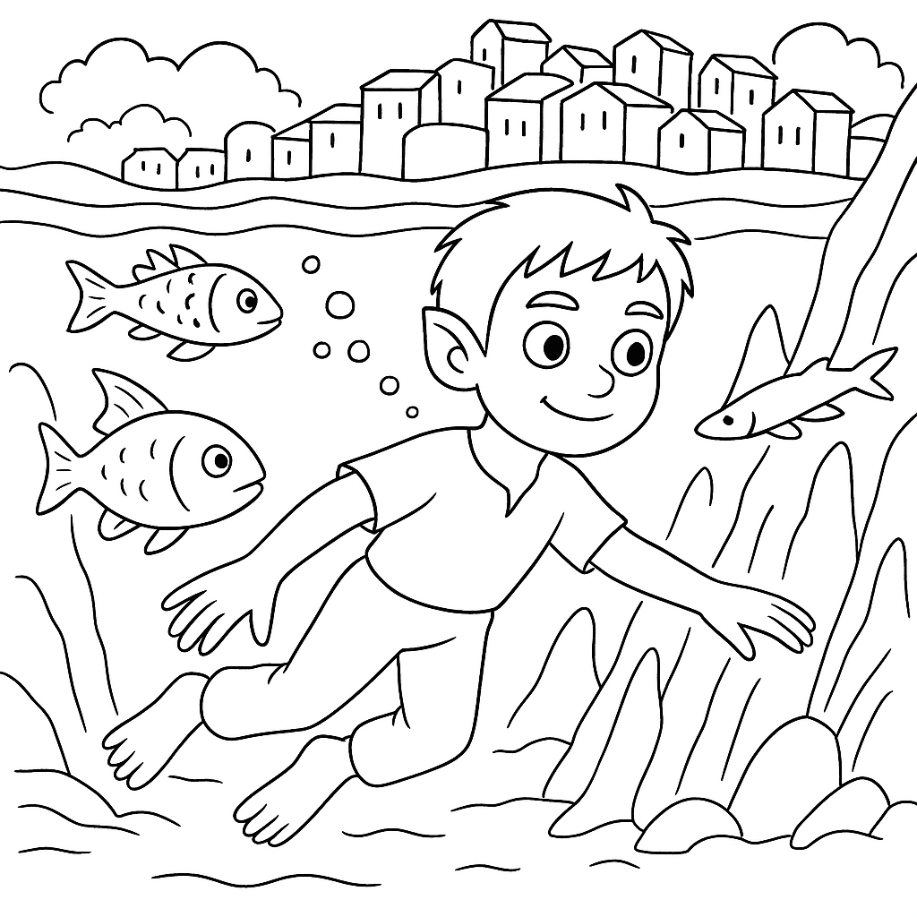 Раскраска по сказке "Кола-рыба"