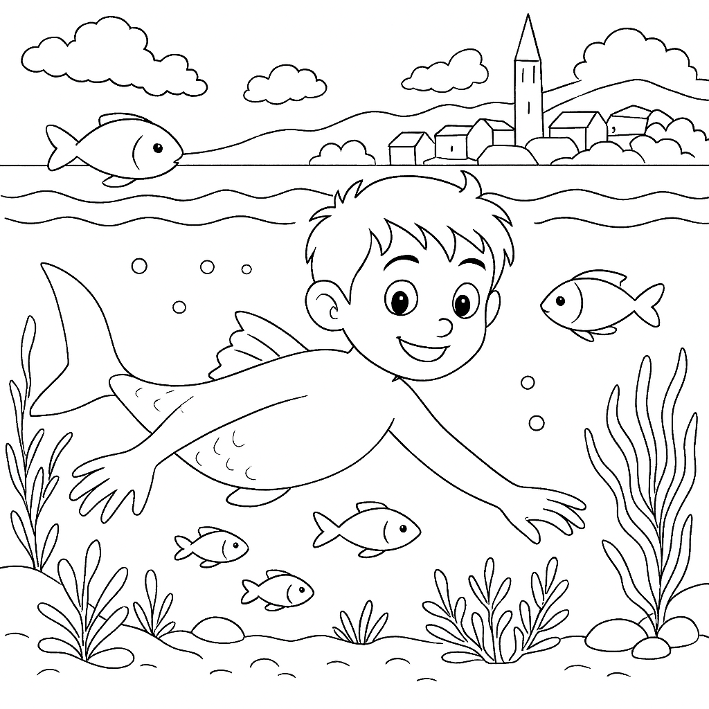 Раскраска по сказке "Кола-рыба"