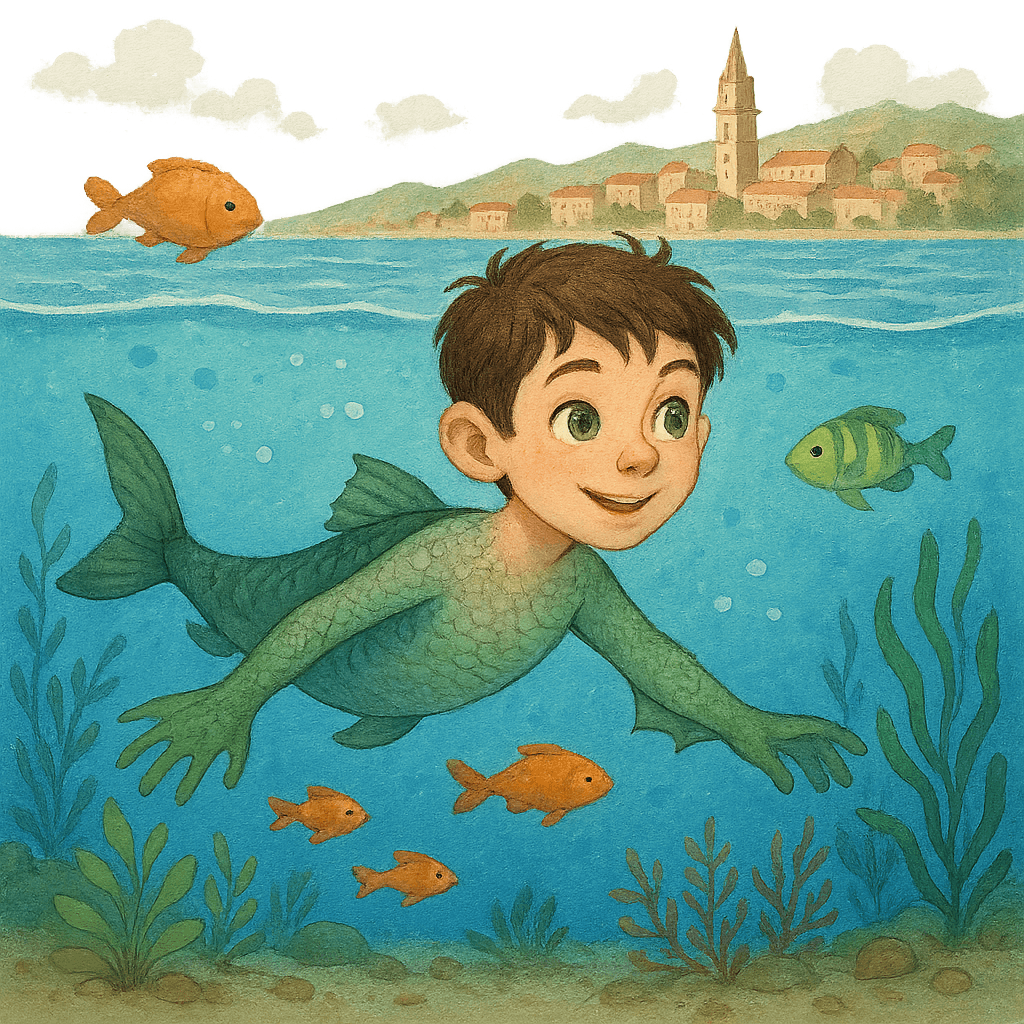 Кола-рыба навсегда уходит в море, плавает в подводном мире.