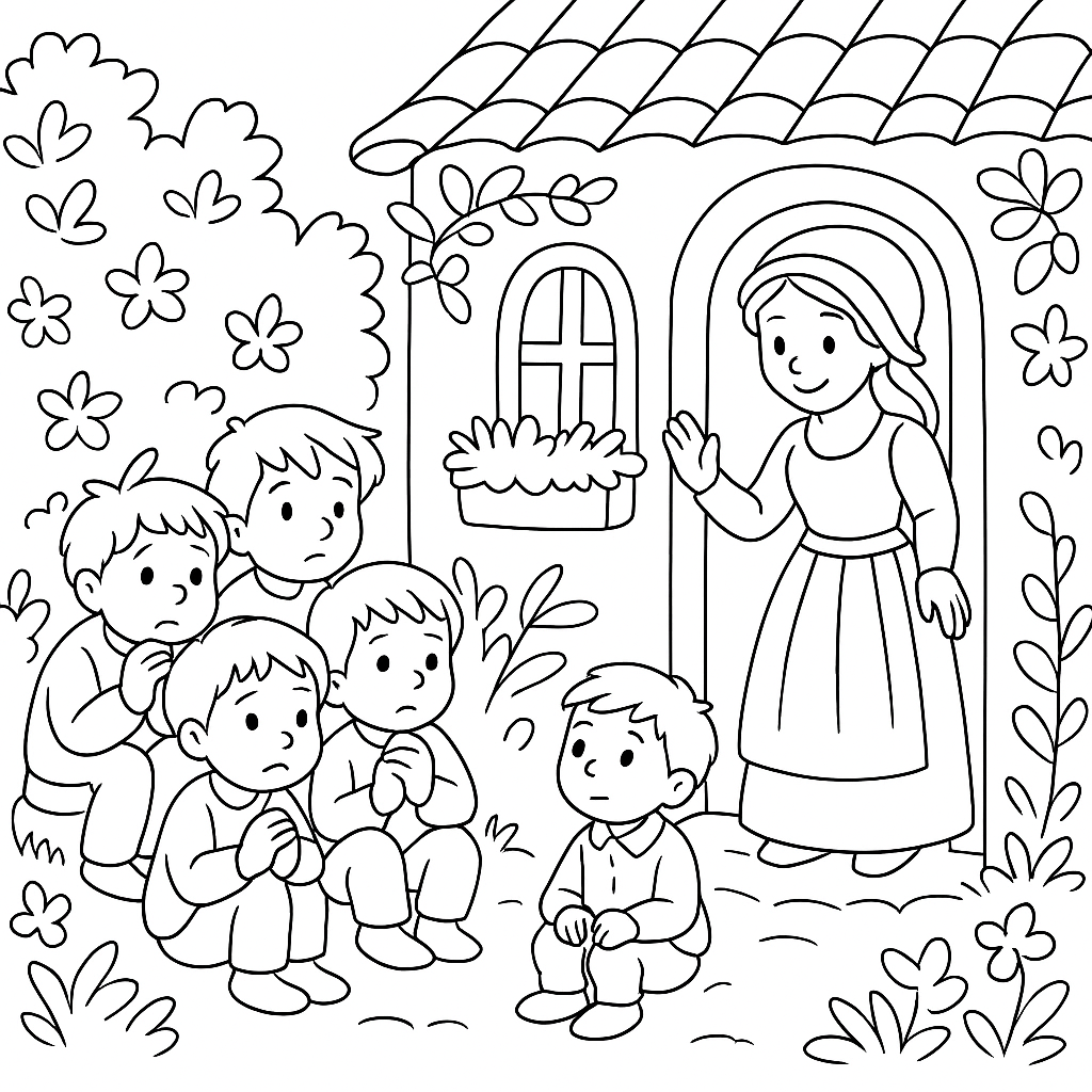 Раскраска по сказке "Мальчик-с-пальчик"