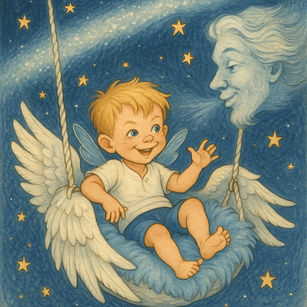 Шалунишка спит в воздушной колыбельке из голубиных крылышек на Млечном Пути