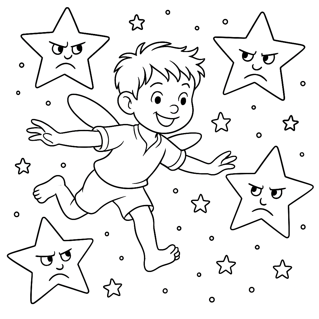 Раскраска по сказке "Шалунишка с крылышками"