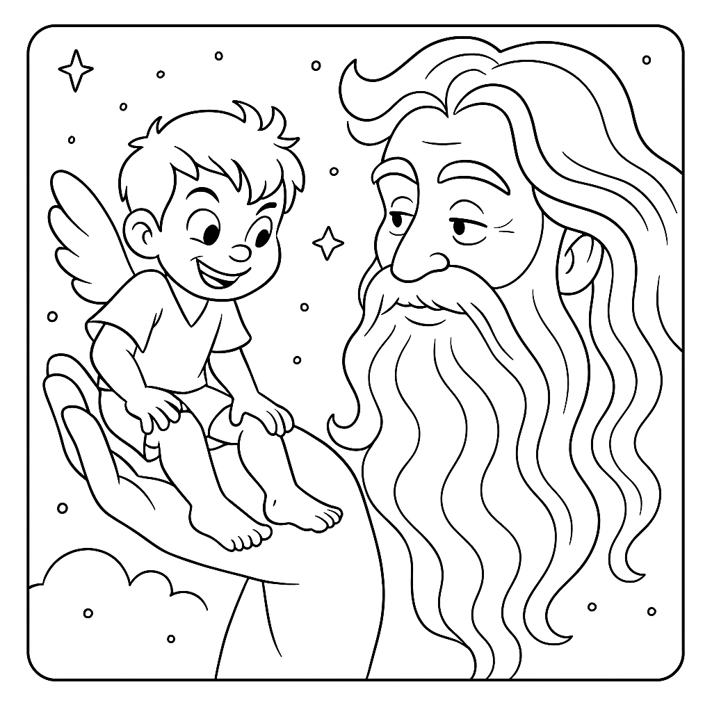 Раскраска по сказке "Шалунишка с крылышками"