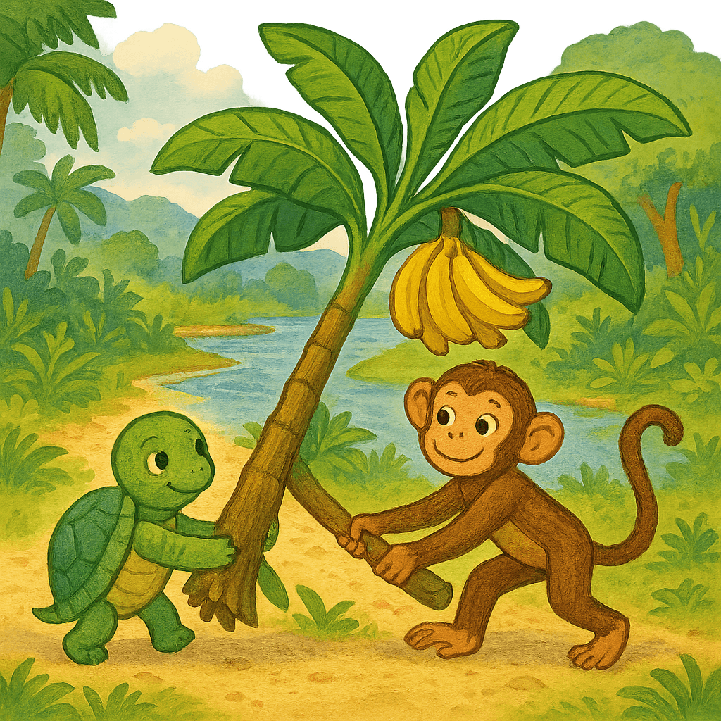 Черепаха, обезьяна и банановое дерево