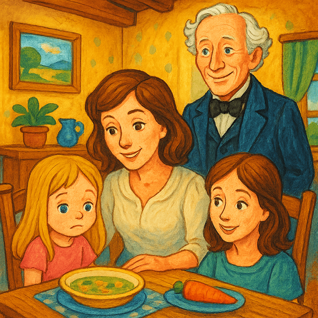 Мариночка с мамой и Гансом Христианом Андерсеном за обеденным столом