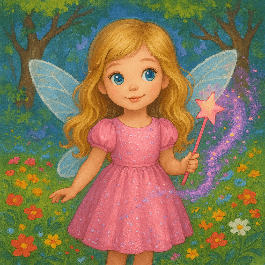 Феечка с волшебной палочкой в волшебном лесу