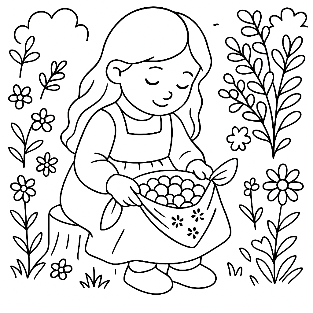 Раскраска по сказке "Баба яга и ягоды"