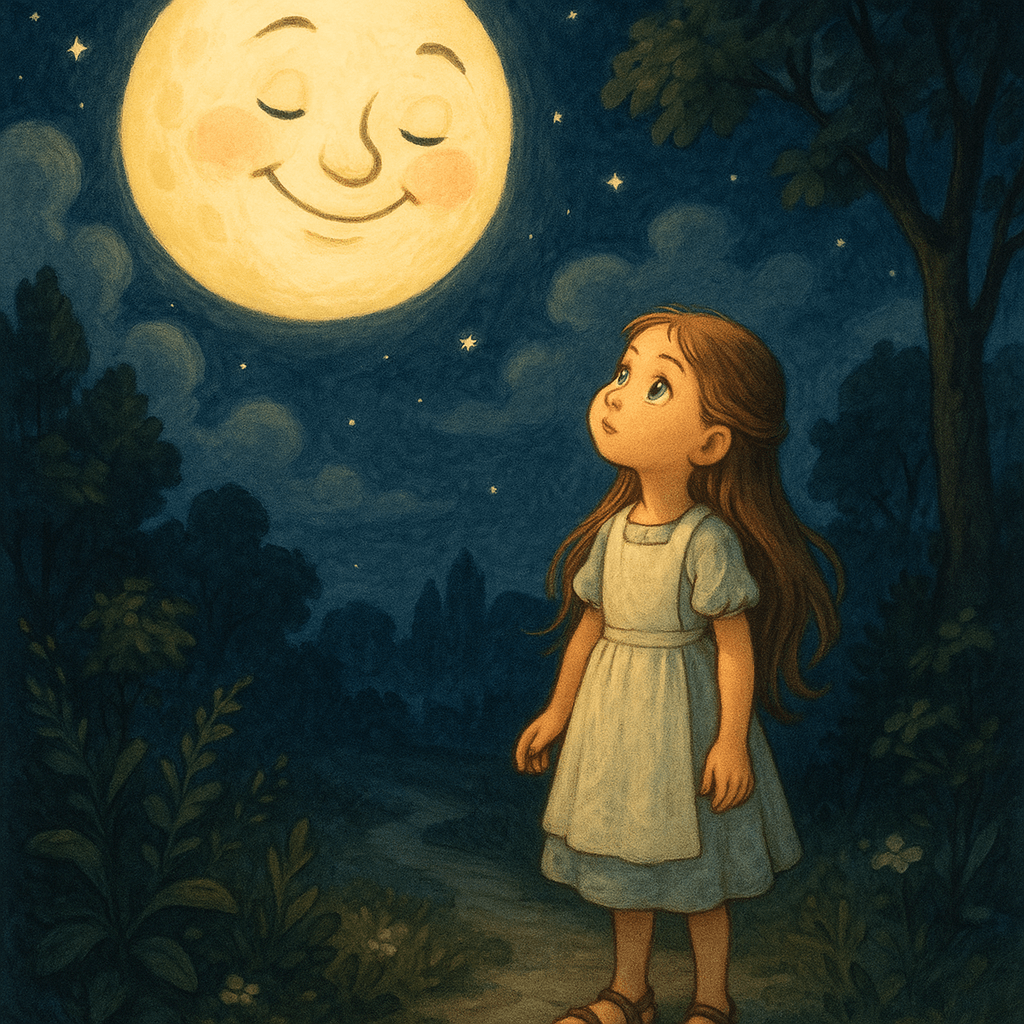 Девочка удивлённо смотрит на Луну