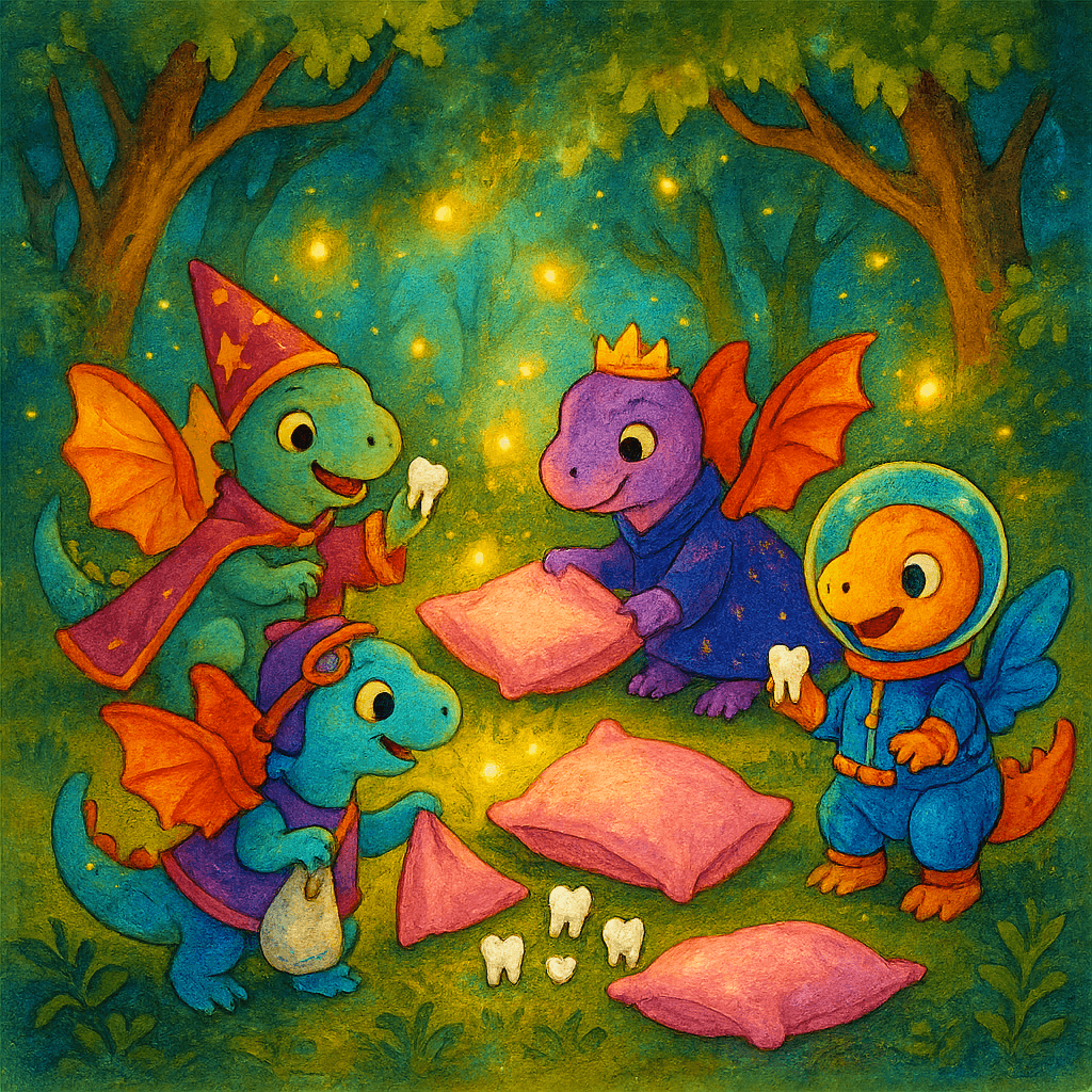 Динозавры собирают зубы в волшебном лесу