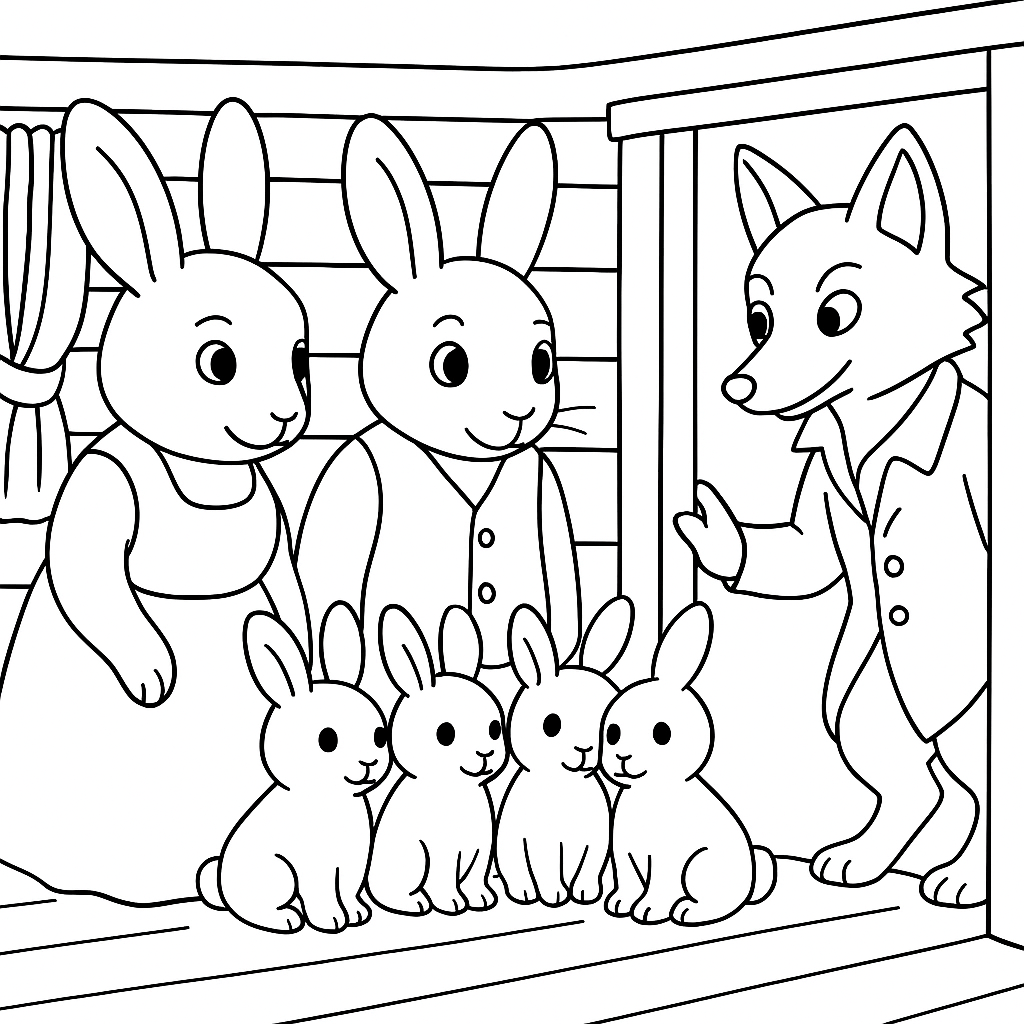 Раскраска по сказке "Сказка про маленьких крольчат"