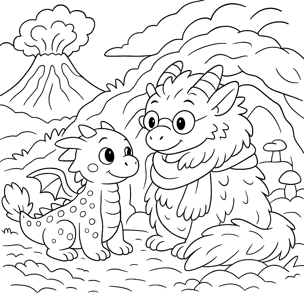 Раскраска по сказке "Дракон и волшебник"