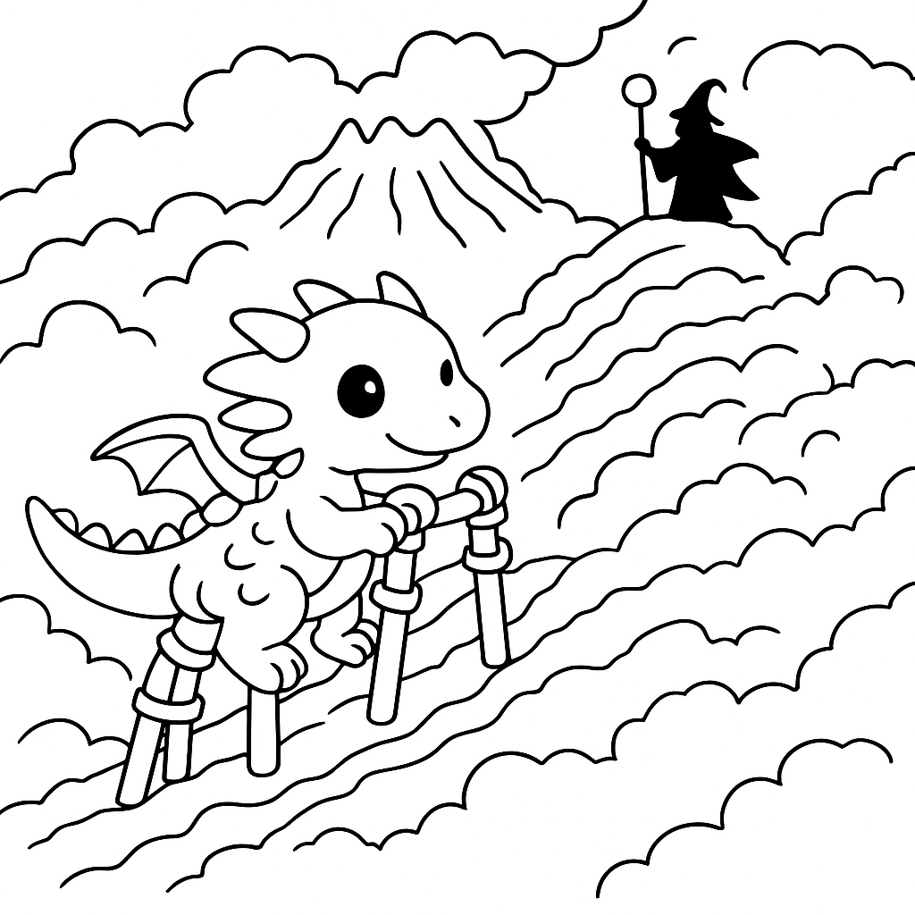 Раскраска по сказке "Дракон и волшебник"