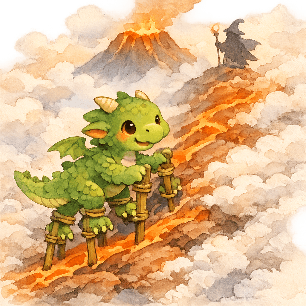 Дракон Эндрью на шести ходулях взбирается на гору