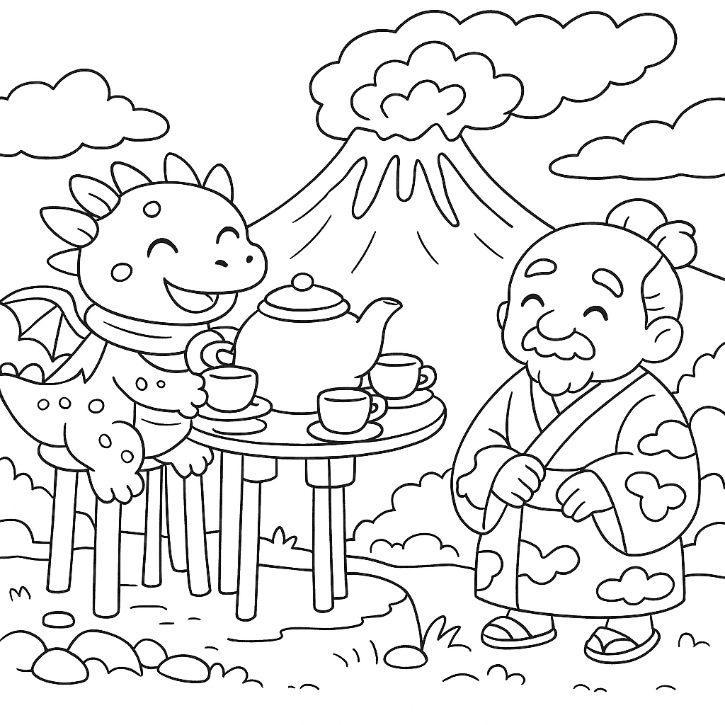 Раскраска по сказке "Дракон и волшебник"