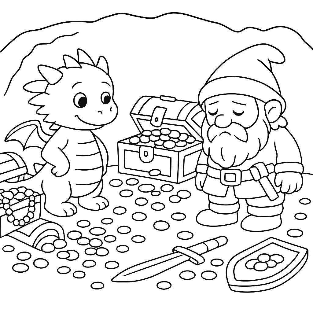 Раскраска по сказке "Сказка про дракошу, который любил цветы"