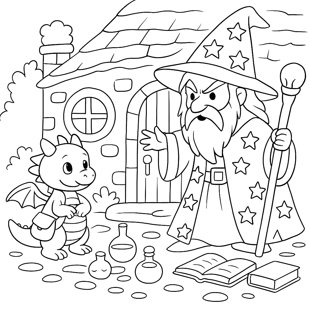 Раскраска по сказке "Сказка про дракошу, который любил цветы"