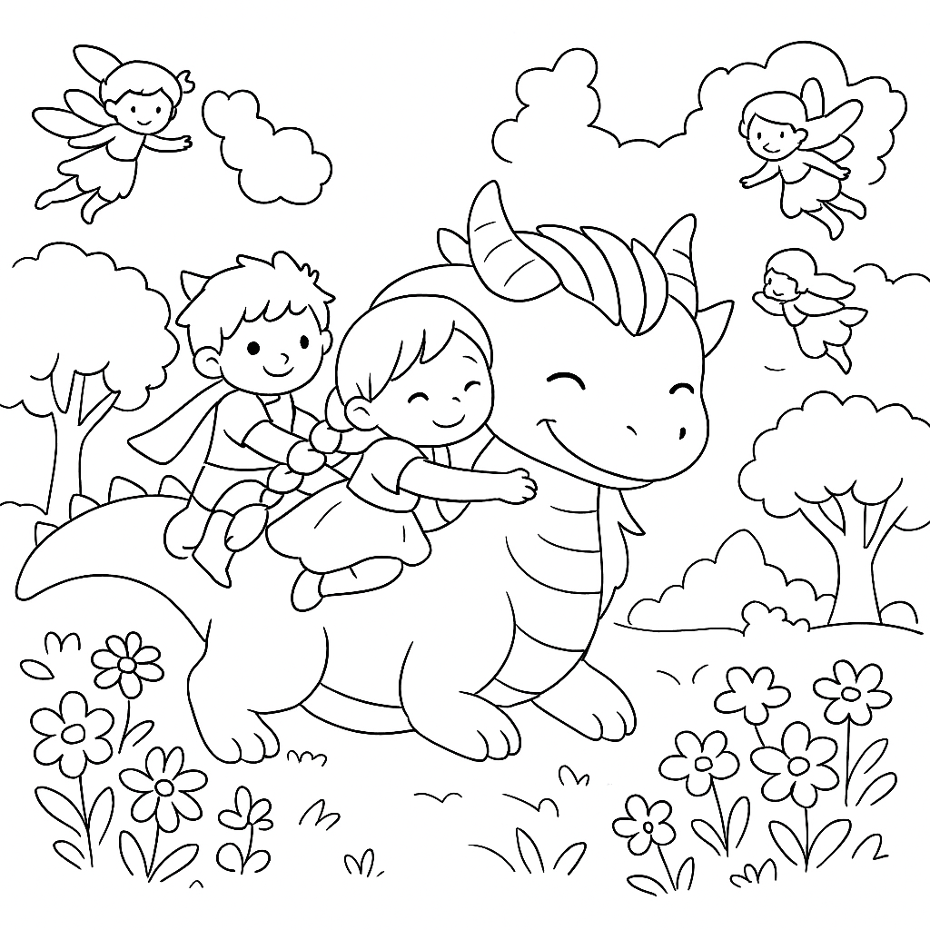 Раскраска по сказке "Сказка про дракошу, который любил цветы"