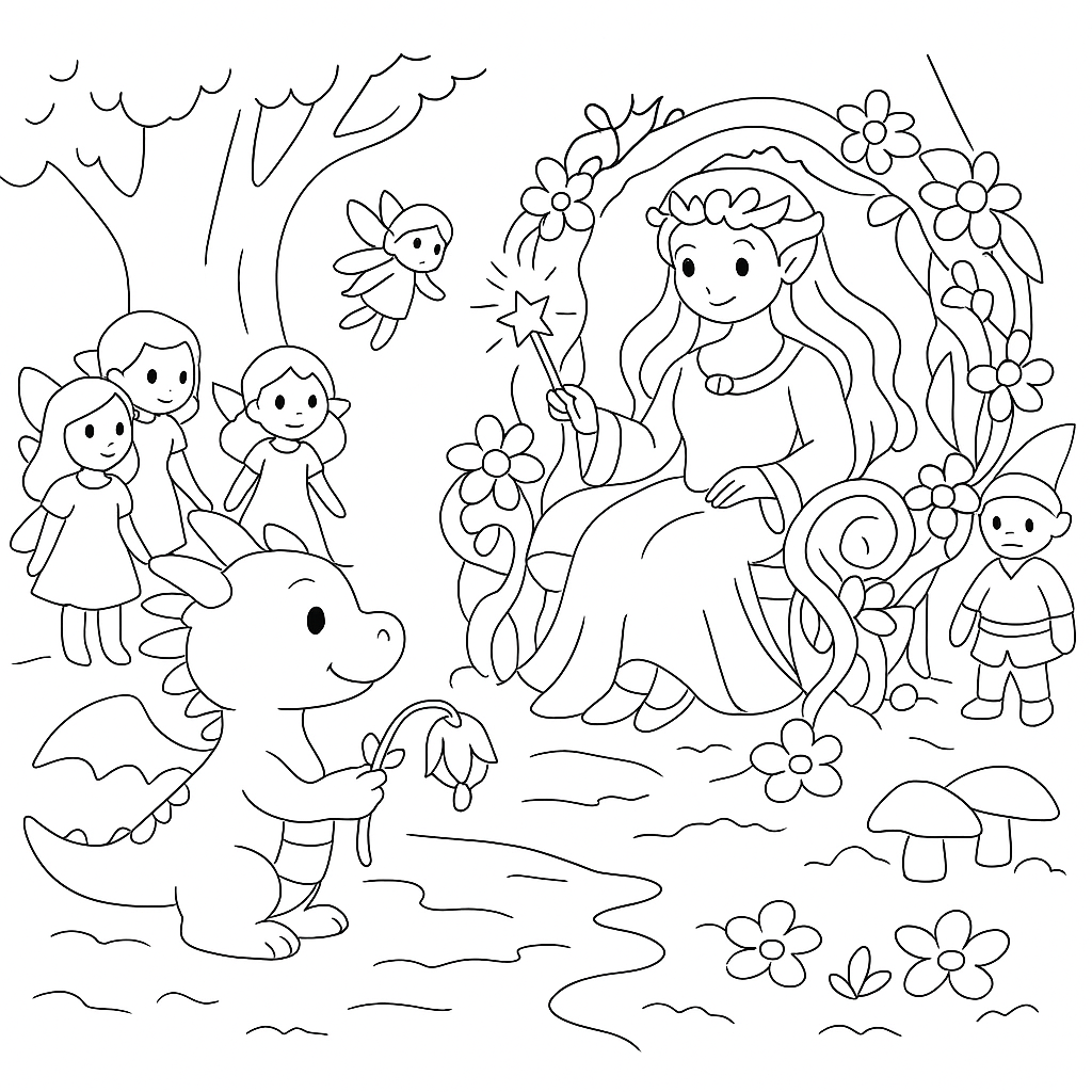 Раскраска по сказке "Сказка про дракошу, который любил цветы"