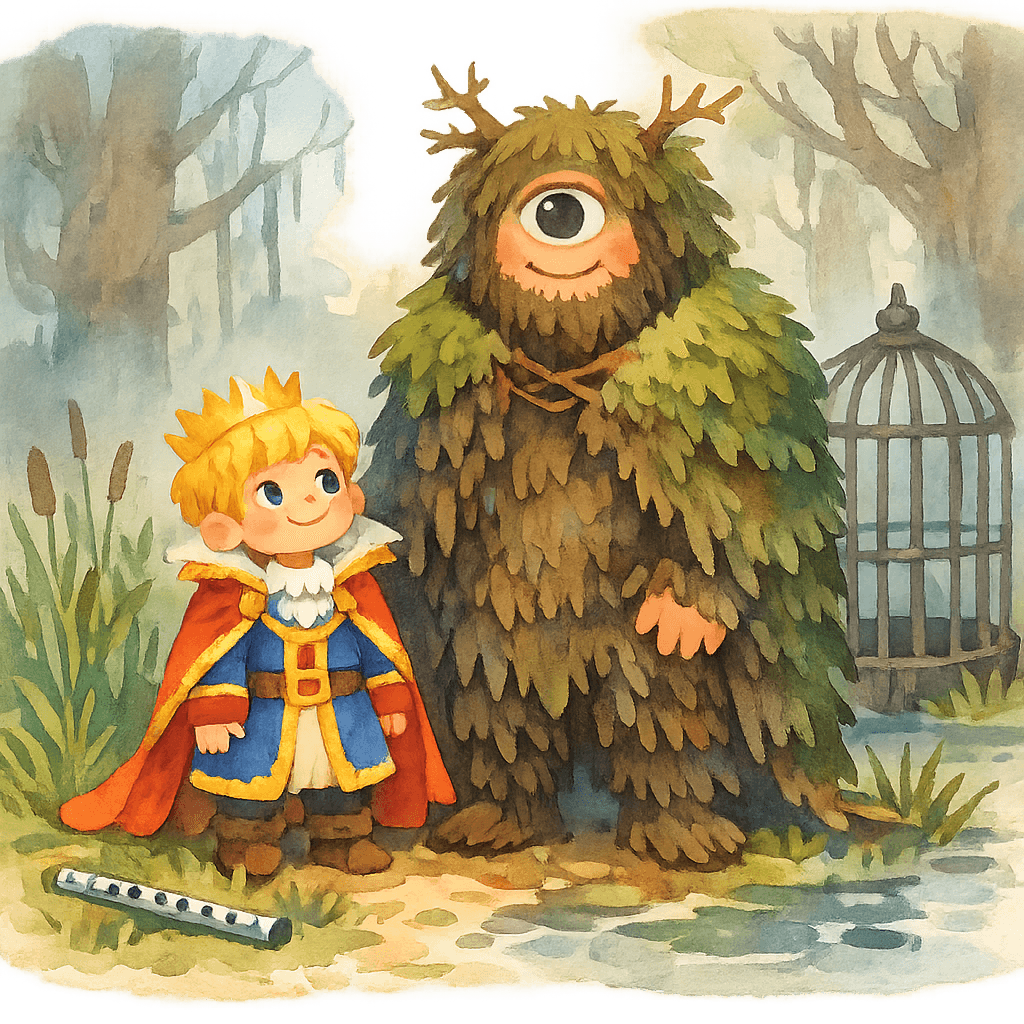 Маленький принц и леший у болота возле клетки