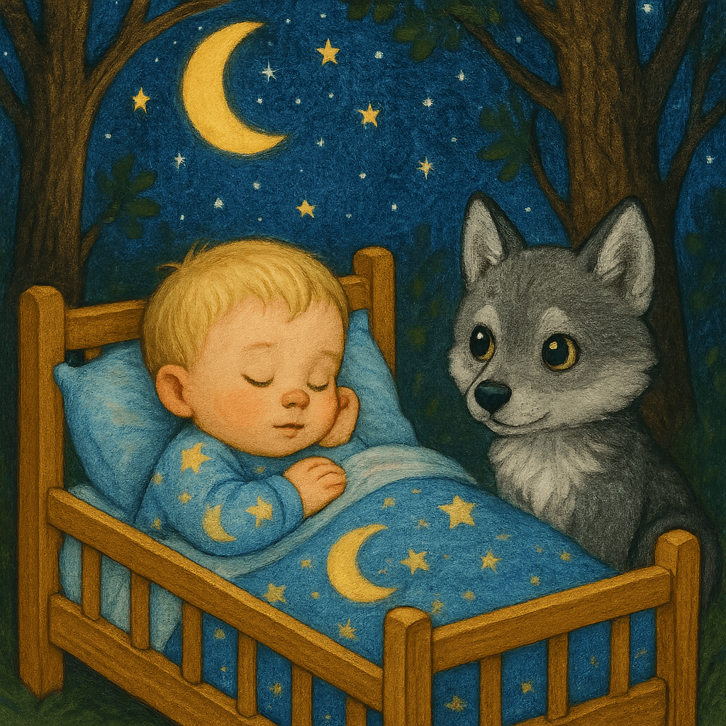 Младенец спит на кроватке в лесу