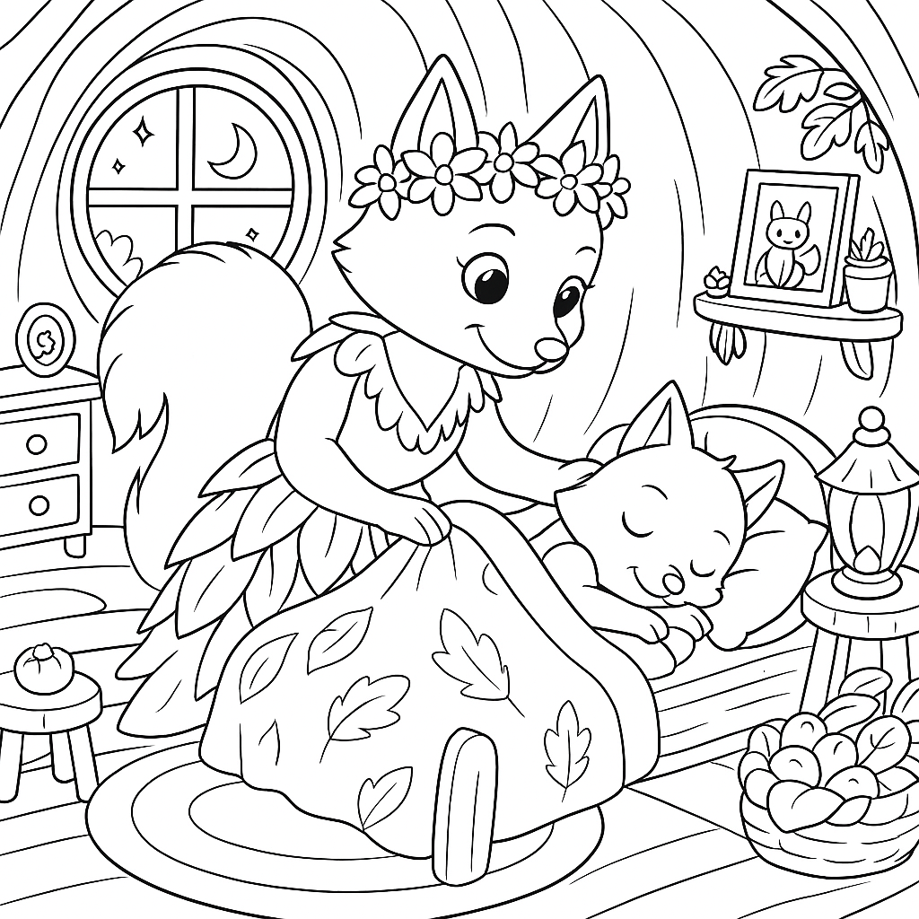 Раскраска по сказке "Бельчонок и зелёная чашка"