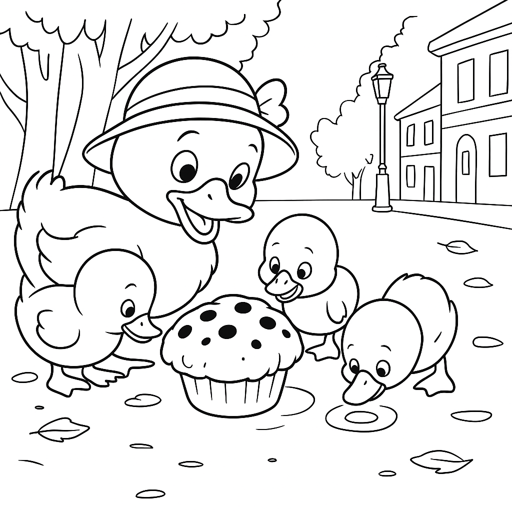 Раскраска по сказке "Про лужу и булочку с изюмом"