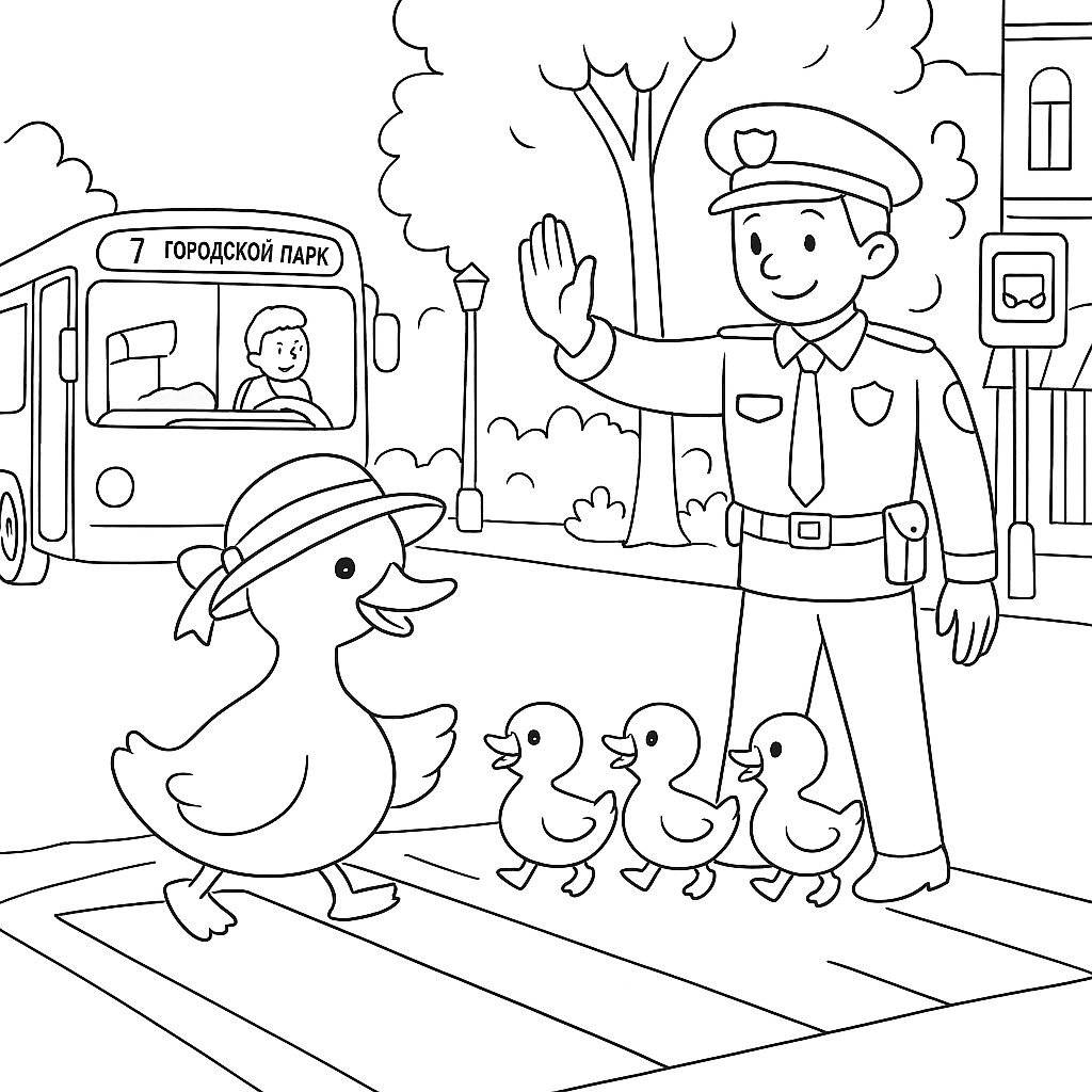 Раскраска по сказке "Про лужу и булочку с изюмом"