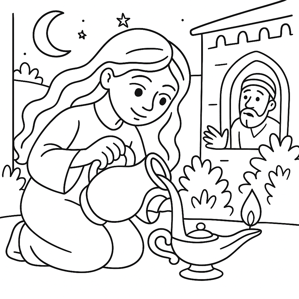 Раскраска по сказке "Али-баба и сорок разбойников"