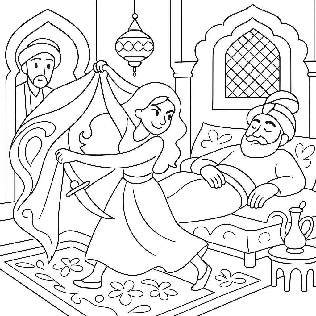 Раскраска по сказке "Али-баба и сорок разбойников"