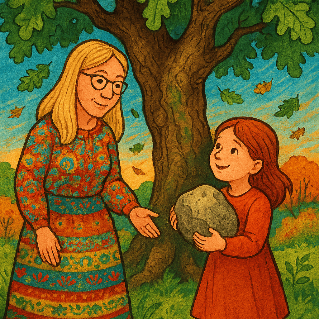 Учительница с Аней у дерева