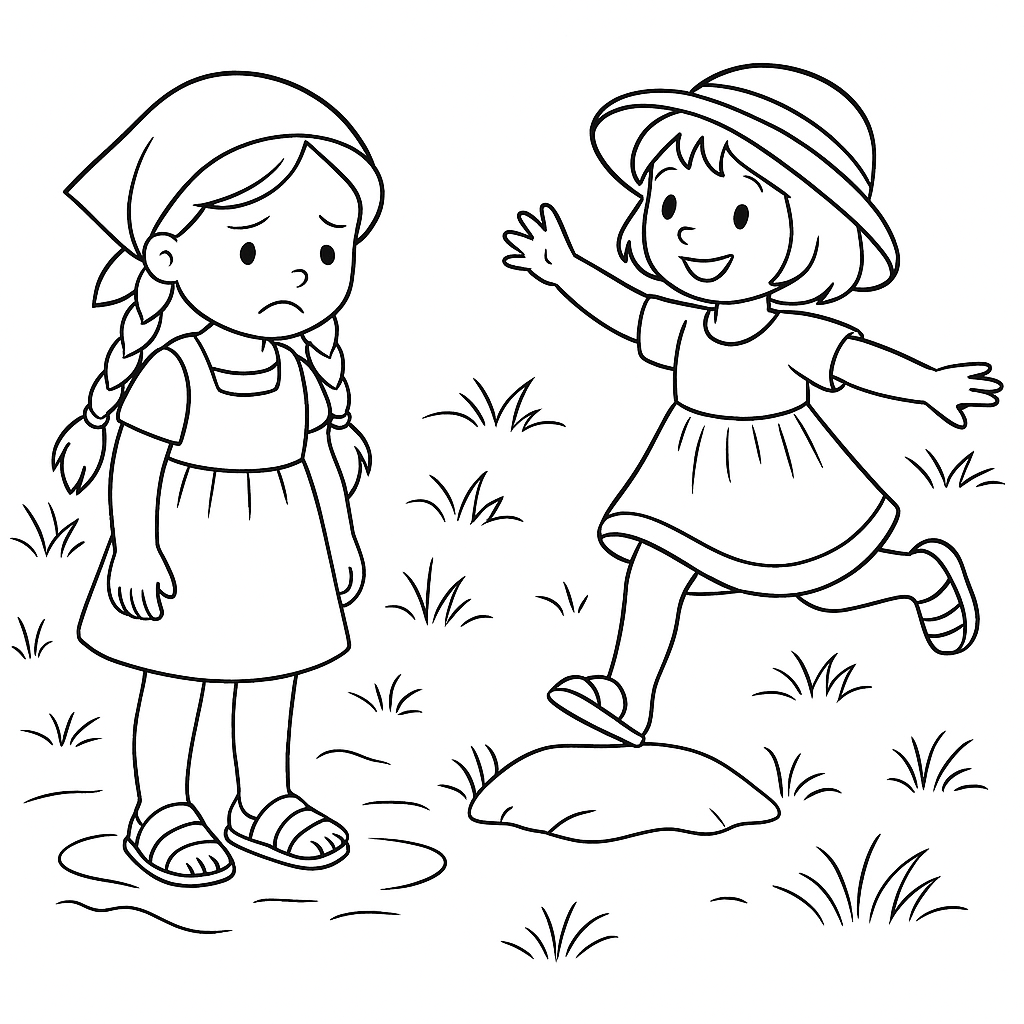 Раскраска по сказке "Как Маша и Соня нашли начало ручья"