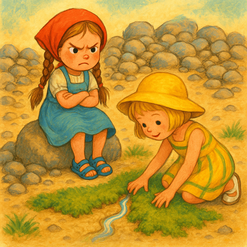 Маша и Соня раздвигают мох и находят исток ручья