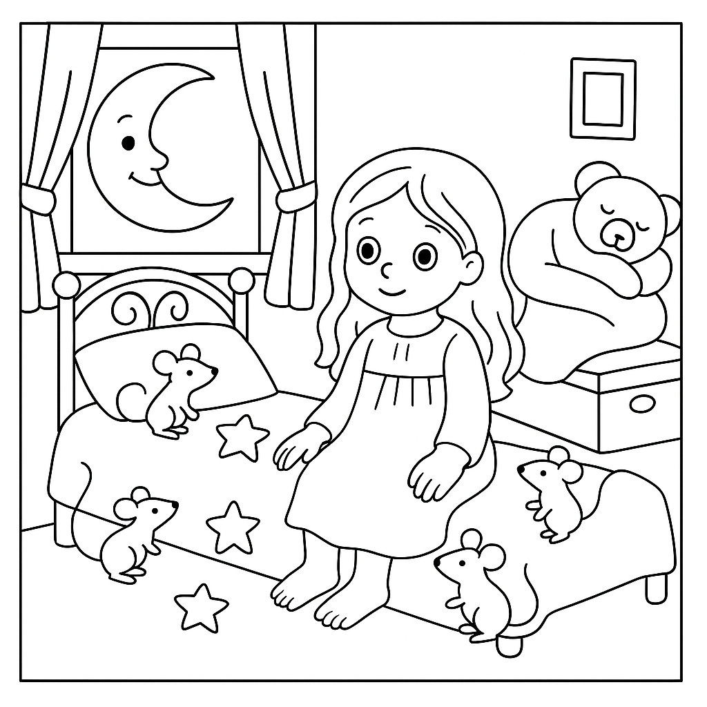 Раскраска по сказке "Маша и мышки"