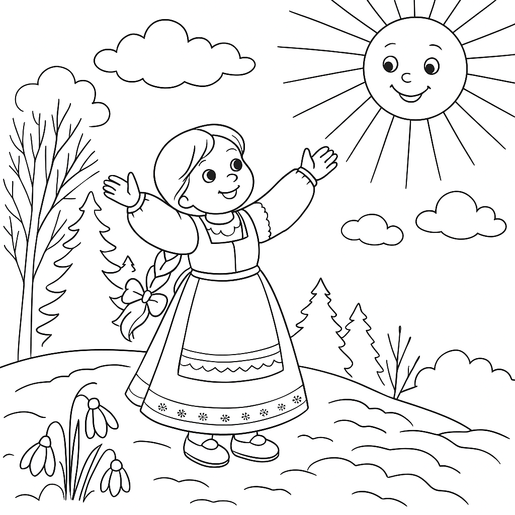 Раскраска по сказке "Как весна зиму поборола"