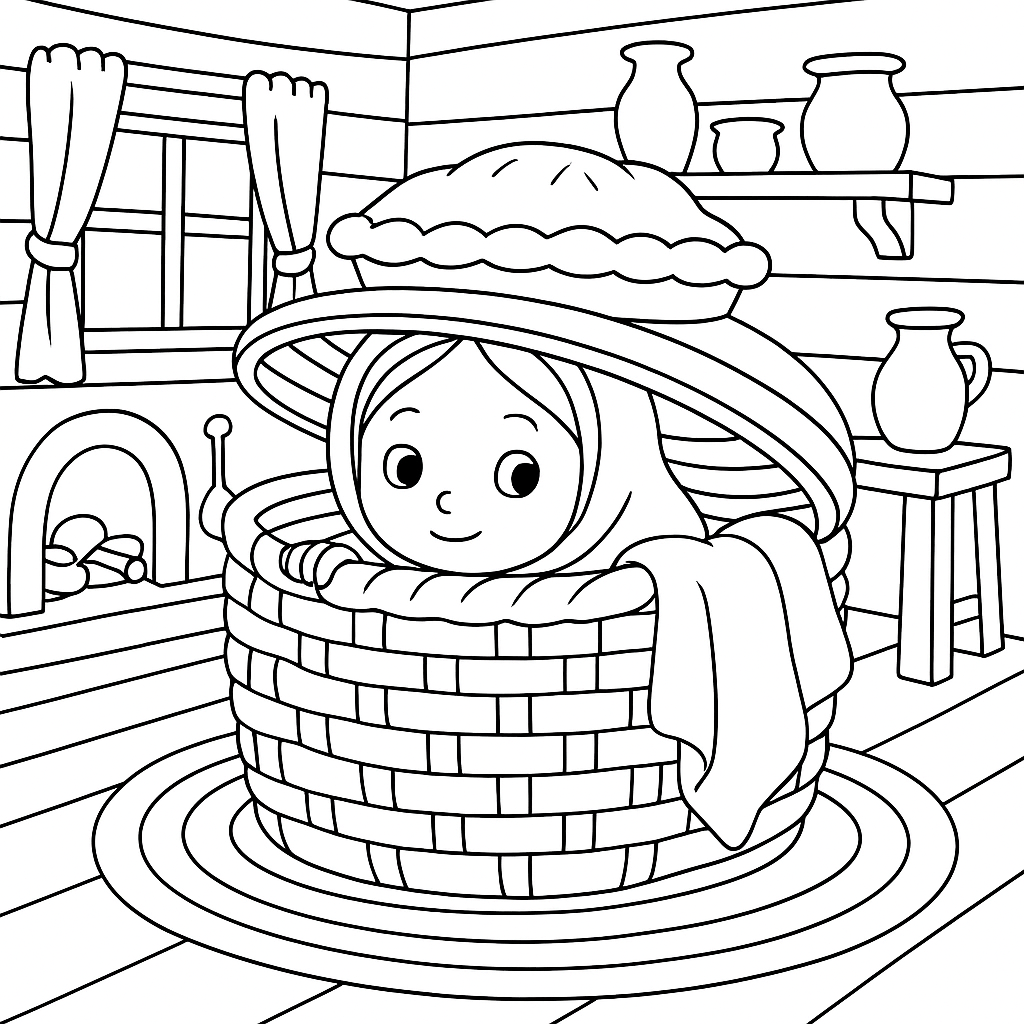 Раскраска по сказке "Машенька и Медведь"