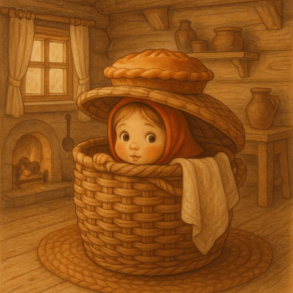 'Машенька прячется в корзине с пирогом' 