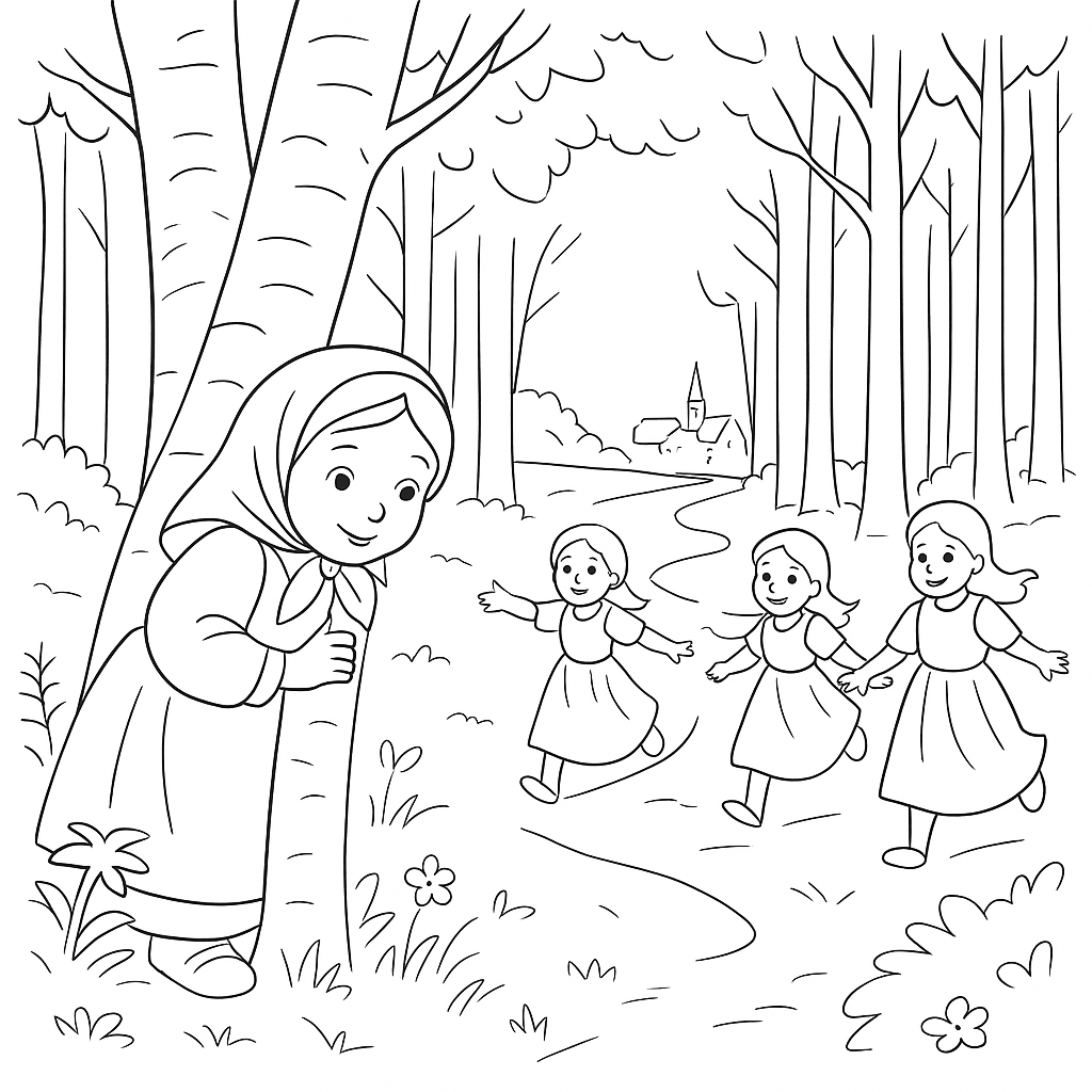 Раскраска по сказке "Машенька и Медведь"