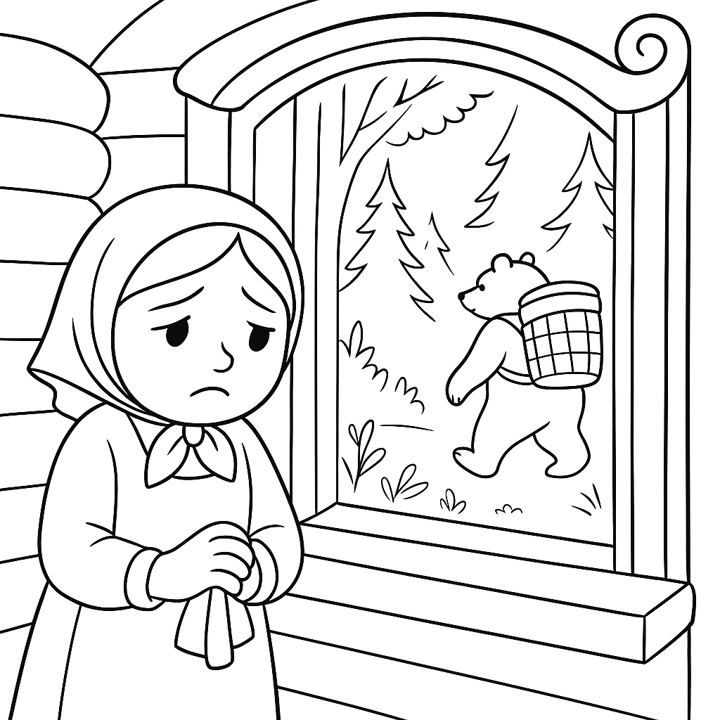 Раскраска по сказке "Машенька и Медведь"