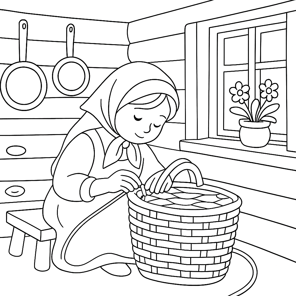 Раскраска по сказке "Машенька и Медведь"