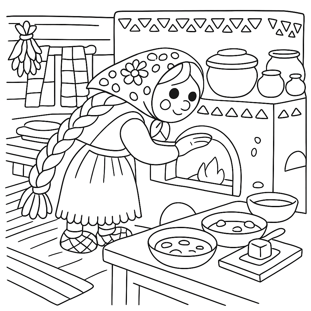 Раскраска по сказке "Соломенная масленица"