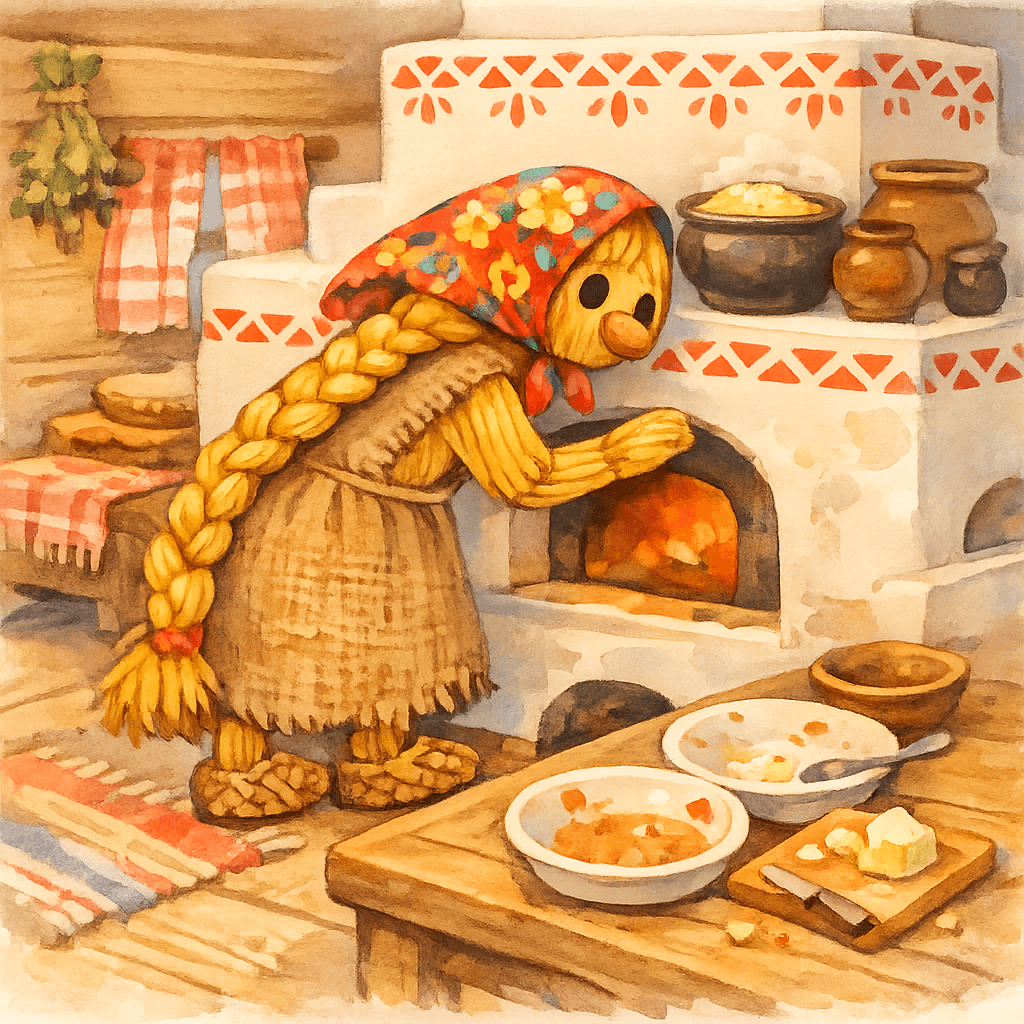 Масленица ходит по избе и ищет угощения