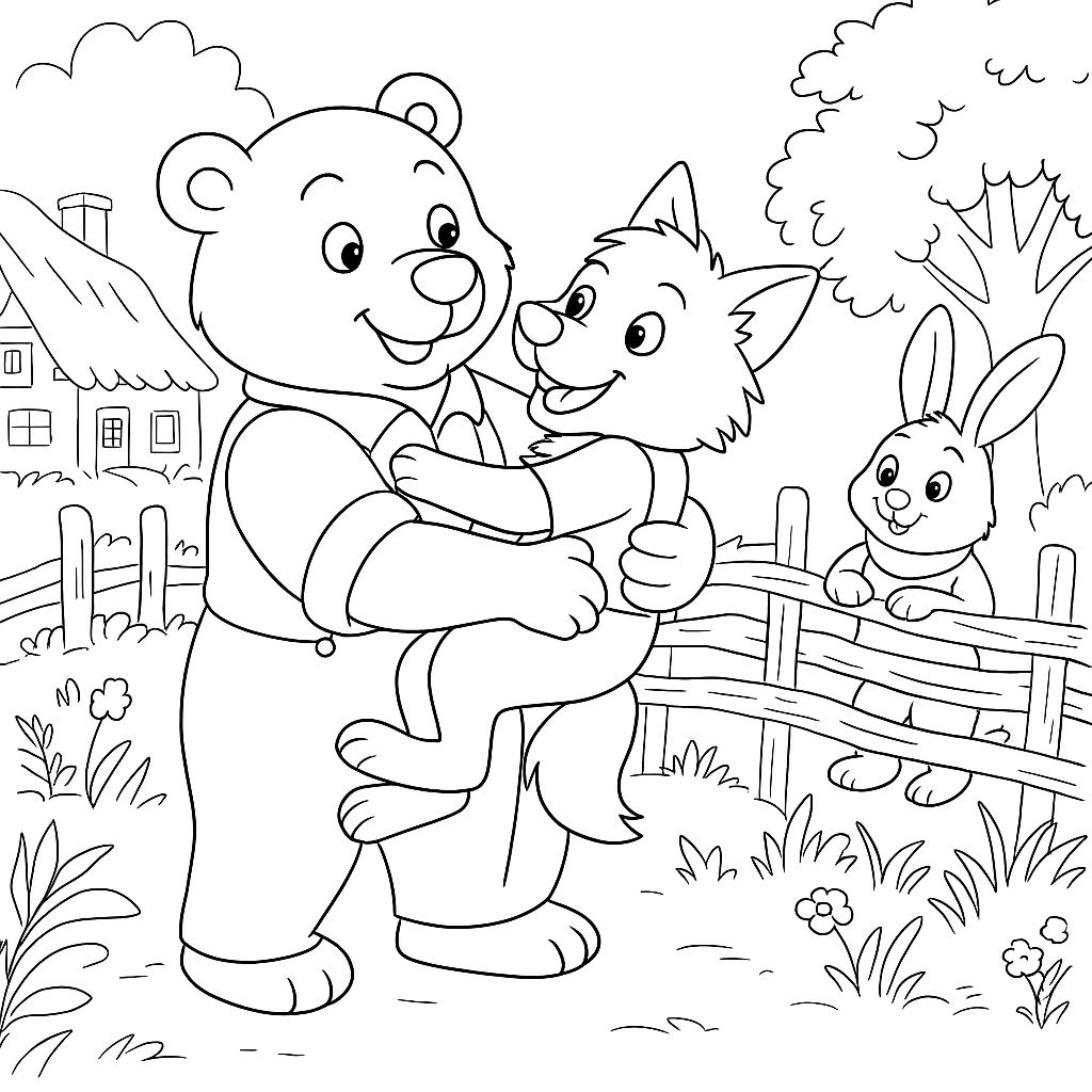 Раскраска по сказке "Косой и медведь"