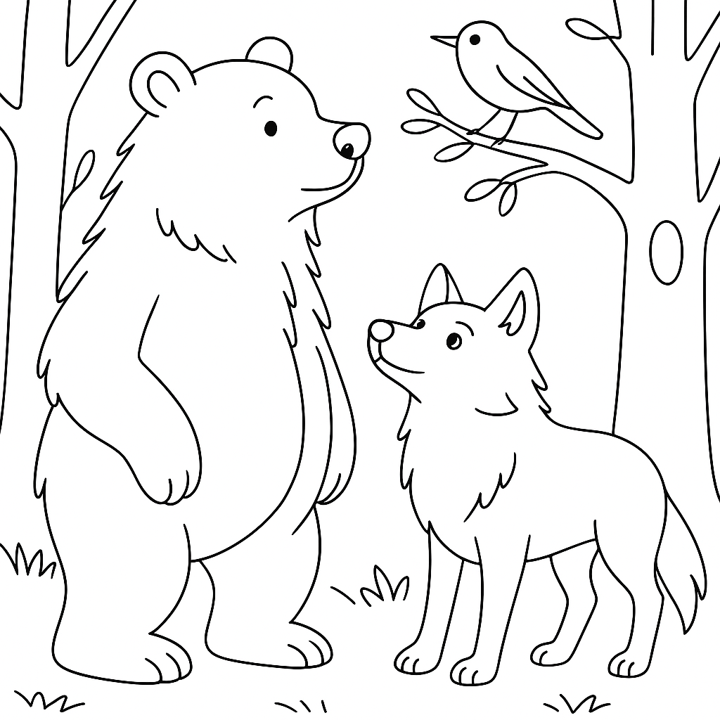 Раскраска по сказке "Королек и медведь"