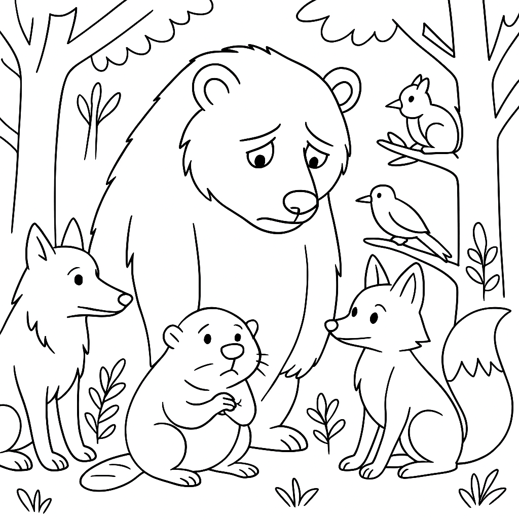 Раскраска по сказке "Сказка о медведихе"
