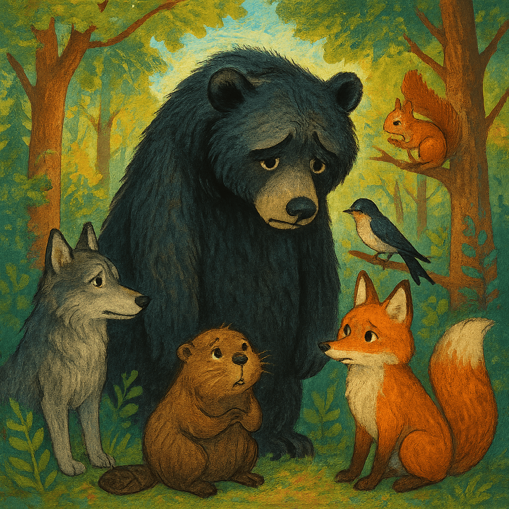 Грустный медведь и звери