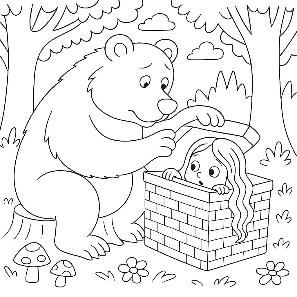 Раскраска по сказке "Маша и медведь"
