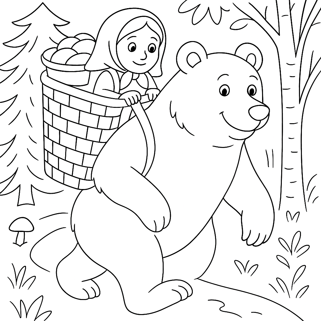 Раскраска по сказке "Маша и медведь"