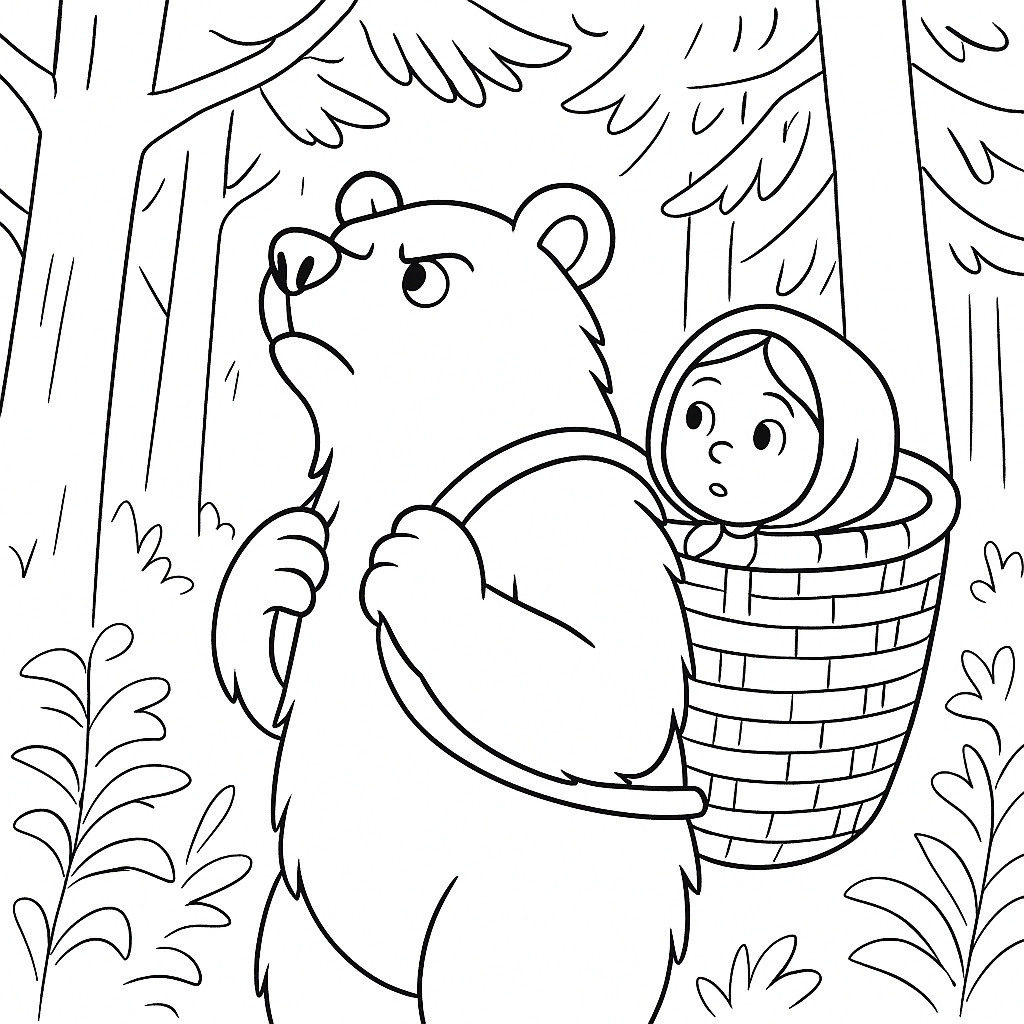 Раскраска по сказке "Машенька и Медведь"