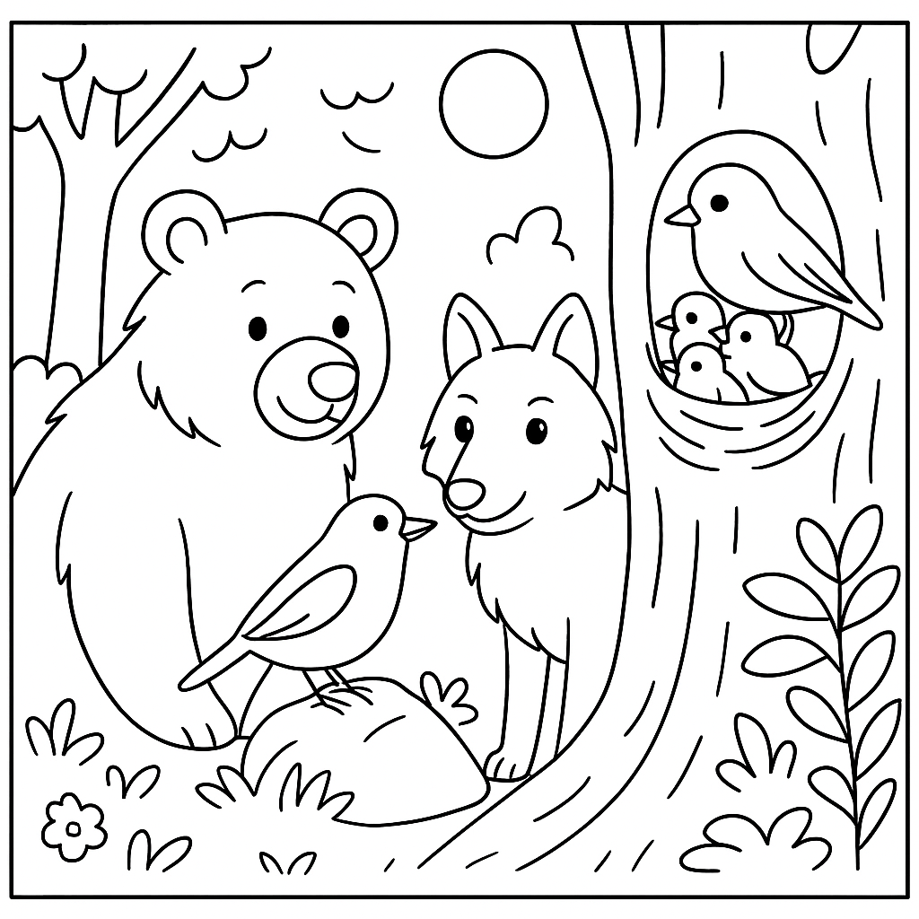 Раскраска по сказке "Королек и медведь"