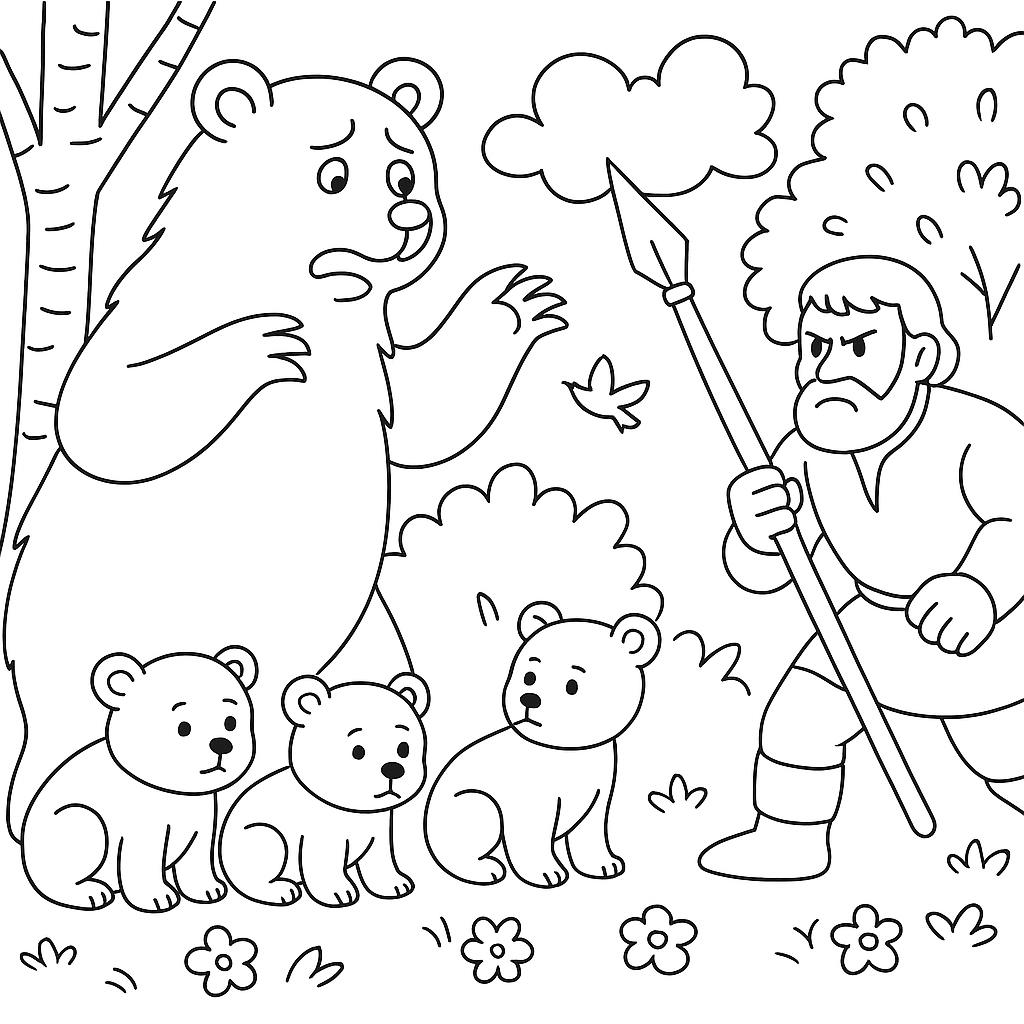 Раскраска по сказке "Сказка о медведихе"